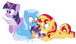 Size: 1000x575 | Tagged: safe, artist:dm29, character:flash sentry, character:sunset shimmer, character:trixie, character:twilight sparkle, character:twilight sparkle (alicorn), species:alicorn, species:pegasus, species:pony, species:unicorn, backwards cutie mark, counterparts, cute, diasentres, diatrixes, doll, julian yeo is trying to murder us, magical trio, now kiss, plushie, role play, shimmerbetes, shipper on deck, simple background, sunset shipper, the great and powerful shipper, transparent background, trio, twiabetes, twilight's counterparts