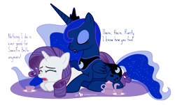 Size: 1075x650 | Tagged: safe, artist:dm29, character:princess luna, character:rarity, species:alicorn, species:pony, species:unicorn, episode:for whom the sweetie belle toils, crying, duo, female, mare, simple background, tabitha st. germain, talking to herself, transparent background, voice actor joke