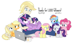 Size: 1040x640 | Tagged: safe, artist:dm29, character:applejack, character:fluttershy, character:pinkie pie, character:rainbow dash, character:rarity, character:twilight sparkle, character:twilight sparkle (alicorn), oc, oc:colin nary, species:alicorn, species:human, species:pony, my little pony:equestria girls, colt, computer, cuddling, cute, filly, hashtag, hug, human ponidox, julian yeo is trying to murder us, laptop computer, male, mane six, mug, open mouth, ponidox, self ponidox, simple background, sitting, smiling, snuggling, transparent background
