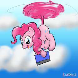 Size: 1000x1000 | Tagged: safe, artist:empyu, character:pinkie pie, 30 minute art challenge, female, helicopter, hilarious in hindsight, pinkiecopter, solo, tailcopter