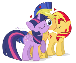 Size: 975x810 | Tagged: safe, artist:dm29, character:flash sentry, character:sunset shimmer, character:twilight sparkle, character:twilight sparkle (alicorn), species:alicorn, species:pegasus, species:pony, species:unicorn, ship:flashimmer, ship:flashlight, backwards cutie mark, blushing, eyes closed, female, flash sentry gets all the mares, flashlightshimmer, frown, heart, kiss on the cheek, kiss sandwich, kissing, male, ot3, polyamory, raised hoof, shipping, simple background, straight, surprise kiss, surprised, transparent background, wide eyes
