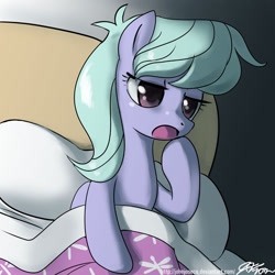 Size: 900x900 | Tagged: safe, artist:johnjoseco, character:flitter, bed, female, morning ponies, solo