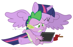 Size: 972x630 | Tagged: safe, artist:dm29, character:spike, character:twilight sparkle, character:twilight sparkle (alicorn), species:alicorn, species:pony, bindle, duo, feels, feels in source, female, hug, mare, picture frame, simple background, spikelove, transparent background