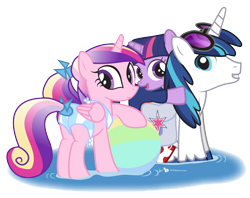Size: 946x750 | Tagged: safe, artist:dm29, character:princess cadance, character:shining armor, character:twilight sparkle, beach ball, bikini, butt, clothing, cute, cutedance, filly, glasses, grin, julian yeo is trying to murder us, lovebutt, plot, shining adorable, simple background, smiling, swimsuit, teen princess cadance, transparent background, trio, twiabetes, water, wetsuit