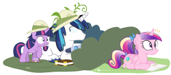 Size: 1200x530 | Tagged: safe, artist:dm29, character:princess cadance, character:shining armor, character:twilight sparkle, binoculars, book, clothing, cute, filly, gritted teeth, hat, julian yeo is trying to murder us, pith helmet, reading, simple background, spying, transparent background, trio, wide eyes