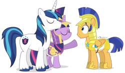 Size: 1140x660 | Tagged: safe, artist:dm29, character:flash sentry, character:shining armor, character:twilight sparkle, character:twilight sparkle (alicorn), species:alicorn, species:pony, ship:flashlight, accessory swap, armor, female, male, mare, raised hoof, royal guard, royal guard armor, shipping, simple background, straight, transparent background, trio