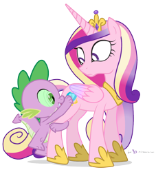 Size: 1000x1100 | Tagged: safe, artist:dm29, character:princess cadance, character:spike, species:alicorn, species:dragon, species:pony, duo, female, greed, greed spike, looking back, male, mare, signature, simple background, tasty empire, transparent background
