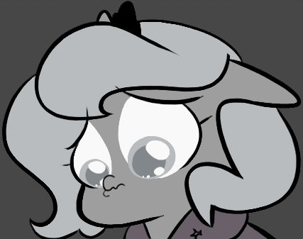 Size: 427x337 | Tagged: safe, artist:egophiliac, character:princess luna, moonstuck, animated, eye shimmer, female, filly, grayscale, lip quiver, monochrome, puppy dog eyes, sad, solo, woona