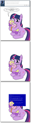 Size: 630x2462 | Tagged: safe, artist:dekomaru, character:princess skyla, character:twilight sparkle, species:pony, species:unicorn, tumblr:ask twixie, blue screen of cute death, blue screen of death, boop, bracelet, cute, eyes closed, female, foal, holding, holding a pony, mare, open mouth, ring, simple background, sitting, smiling, tumblr, underhoof, white background