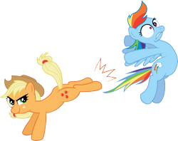 Size: 4412x3495 | Tagged: safe, artist:aleximusprime, artist:firestorm-can, character:applejack, character:rainbow dash, bucking, simple background, transparent background, vector, violence