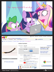 Size: 762x1024 | Tagged: safe, artist:dm29, edit, character:princess cadance, character:spike, character:twilight sparkle, advertisement, comic, computer, ebay, german, laptop computer, match, trio, twilight's ad
