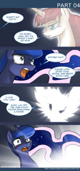 Size: 650x1386 | Tagged: safe, artist:johnjoseco, character:princess luna, oc, oc:fausticorn, ask gaming princess luna, comic, crying, lauren faust, open mouth, smiling, spread wings, tumblr, wide eyes, wings