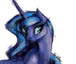 Size: 500x417 | Tagged: safe, artist:silfoe, character:princess luna, lunadoodle, female, frown, messy mane, serious, solo