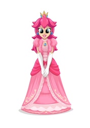Size: 707x1000 | Tagged: safe, artist:mysticalpha, character:pinkie pie, species:human, clothing, commission, crossover, dress, female, humanized, nintendo, pink, princess peach, solo, super mario bros., super smash bros.