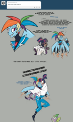 Size: 900x1510 | Tagged: safe, artist:egophiliac, character:rainbow dash, character:spike, character:twilight sparkle, species:human, acrophobia, artificial intelligence, ask, clothing, comic, goggles, gray background, humanized, jetpack, lab coat, mad scientist, pony coloring, robot, scientist, sharp teeth, simple background, steampunk, steamquestria, tumblr