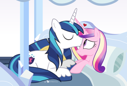 Size: 1200x810 | Tagged: safe, artist:dm29, character:princess cadance, character:shining armor, ship:shiningcadance, bed, female, kissing, male, morning ponies, romance, romantic, shipping, straight