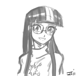 Size: 1280x1280 | Tagged: safe, artist:johnjoseco, character:twilight sparkle, species:human, female, glasses, grayscale, humanized, monochrome, solo