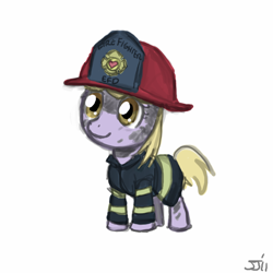 Size: 700x700 | Tagged: safe, artist:johnjoseco, character:dinky hooves, species:pony, species:unicorn, cute, female, filly, firefighter