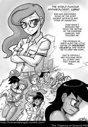 Size: 600x863 | Tagged: safe, artist:johnjoseco, character:daring do, character:princess luna, species:human, comic:the erotic adventures of daring do, explicit series, glasses, grayscale, humanized, monochrome, the treasure of octavia