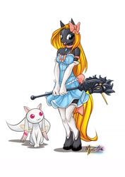 Size: 955x1351 | Tagged: safe, artist:mysticalpha, oc, oc only, species:anthro, species:unguligrade anthro, anthro oc, incubator (species), kyubey, kyubey out of fucking nowhere, puella magi madoka magica