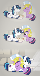 Size: 1200x2250 | Tagged: safe, artist:dm29, character:shining armor, character:twilight sparkle, species:pony, species:unicorn, g4, book, brother and sister, cute, duo, female, filly, foal, helmet, hug, julian yeo is trying to murder us, male, prone, scroll, stallion
