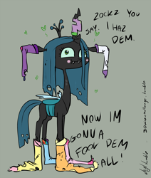 Size: 1270x1500 | Tagged: safe, artist:atryl, character:queen chrysalis, species:changeling, changeling queen, clothing, cute, cutealis, female, socks