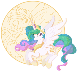 Size: 1200x1109 | Tagged: safe, artist:egophiliac, character:princess celestia, species:alicorn, species:pony, g4, cute, cutelestia, female, flying, mare, solo, zoom layer