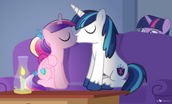 Size: 1245x750 | Tagged: safe, artist:dm29, character:princess cadance, character:shining armor, character:twilight sparkle, ship:shiningcadance, candle, female, filly, kissing, male, not creepy, observer, shipping, soon, straight, voyeur, voyeurism