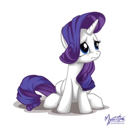Size: 992x992 | Tagged: safe, artist:mysticalpha, character:rarity, female, frown, sad, simple background, solo, white background