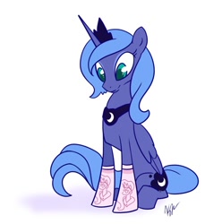 Size: 682x746 | Tagged: safe, artist:egophiliac, character:princess celestia, character:princess luna, species:alicorn, species:pony, g4, clothing, colored pupils, female, mare, meme origin, s1 luna, simple background, sitting, smiling, socks, solo, white background