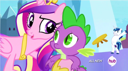 Size: 1000x554 | Tagged: safe, artist:dm29, character:princess cadance, character:shining armor, character:spike, ship:spikedance, all new, female, hub logo, hundreds of users filter this tag, infidelity, male, shipping, straight, table flip, trio, vector edit