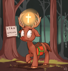 Size: 1000x1044 | Tagged: safe, artist:atryl, oc, oc only, oc:jagermeister, species:deer, 30 minute art challenge, alcohol, cross, jagermeister, solo, stag