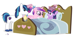 Size: 1500x775 | Tagged: safe, artist:dm29, character:princess cadance, character:shining armor, character:smarty pants, character:twilight sparkle, species:alicorn, species:pony, species:unicorn, ship:shiningcadance, g4, bed, female, filly, foal, male, mare, shipping, simple background, stallion, straight, teen princess cadance, transparent background, trio