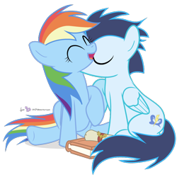 Size: 750x750 | Tagged: safe, artist:dm29, character:rainbow dash, character:soarin', ship:soarindash, book, cute, eyes closed, female, kissing, laughing, male, neck kiss, scroll, shipping, simple background, straight, transparent background, vector