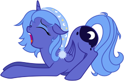 Size: 10000x6538 | Tagged: safe, artist:kysss90, artist:silfoe, character:princess luna, absurd resolution, backbend, clothing, cute, eyes closed, female, filly, floppy ears, hat, morning ponies, nightcap, open mouth, s1 luna, simple background, solo, stretching, transparent background, vector, woona, yawn