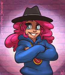 Size: 1472x1697 | Tagged: safe, artist:atryl, character:pinkie pie, species:human, female, humanized, rapper pie, solo