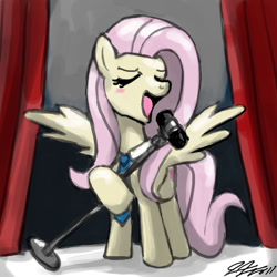Size: 900x900 | Tagged: safe, artist:johnjoseco, character:fluttershy, female, microphone, singing, solo