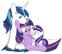 Size: 900x780 | Tagged: safe, artist:dm29, character:shining armor, character:twilight sparkle, character:twilight sparkle (alicorn), oc, oc:violet starshine, parent:princess cadance, parent:shining armor, parents:shiningcadance, species:alicorn, species:pony, 5-year-old, best aunt ever, cuddling, cute, female, filly, julian yeo is trying to murder us, mare, misleading thumbnail, not incest, offspring, open mouth, simple background, sitting, smiling, snuggling, transparent background, trio, vector
