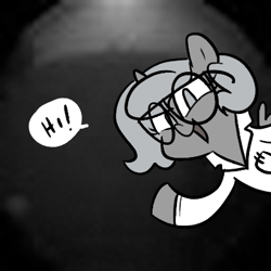 Size: 400x400 | Tagged: safe, artist:egophiliac, character:princess luna, species:pony, moonstuck, curiosity, cute, dialogue, female, glasses, grayscale, mars, monochrome, science woona, solo, speech bubble, woona