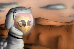 Size: 4000x2666 | Tagged: safe, artist:marsminer, character:fluttershy, astronaut, cracked, floppy ears, frown, mars, sad, scared, space suit, wavy mouth