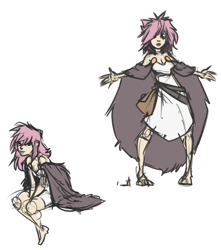 Size: 883x1000 | Tagged: safe, artist:atryl, oc, oc only, oc:fluffle puff, species:human, barefoot, blep, cape, clothing, dress, feet, humanized, looking at you, quest for harmony, skinny, smiling, solo, tongue out