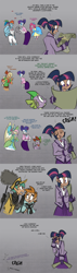 Size: 900x3189 | Tagged: safe, artist:egophiliac, character:applejack, character:fluttershy, character:pinkie pie, character:rainbow dash, character:rarity, character:snails, character:snips, character:spike, character:twilight sparkle, species:human, artificial intelligence, bustle, chimney sweep, clothing, comic, facepalm, gray background, humanized, implied trixie, inconvenient trixie, malfunction, mane six, offscreen character, robot, simple background, steampunk, steamquestria, underwear, victorian