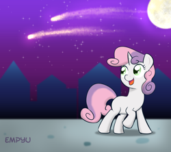 Size: 1000x889 | Tagged: safe, artist:empyu, character:sweetie belle, species:pony, species:unicorn, 30 minute art challenge, applejack's parents, female, filly, meteor, shooting star, shooting stars, solo