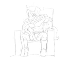 Size: 1280x1024 | Tagged: safe, artist:marauder6272, character:king sombra, species:anthro, species:unguligrade anthro, clothing, king sombara, monochrome, muscles, partial nudity, sitting, throne, topless
