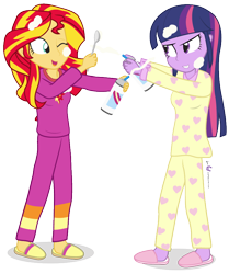 Size: 720x860 | Tagged: safe, artist:dm29, character:sunset shimmer, character:twilight sparkle, character:twilight sparkle (alicorn), species:alicorn, equestria girls:rainbow rocks, g4, my little pony: equestria girls, my little pony:equestria girls, clothing, cute, duo, julian yeo is trying to murder us, pajamas, simple background, slippers, transparent background, whipped cream