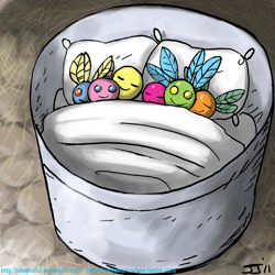 Size: 900x900 | Tagged: safe, artist:johnjoseco, g4, adobe imageready, box, bucket, morning ponies, parasprite, sleeping