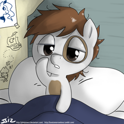 Size: 900x900 | Tagged: safe, artist:johnjoseco, character:pipsqueak, character:princess luna, species:alicorn, species:earth pony, species:pony, g4, bed, best boi, colt, foal, looking at you, male, morning ponies, pirate, ship, solo