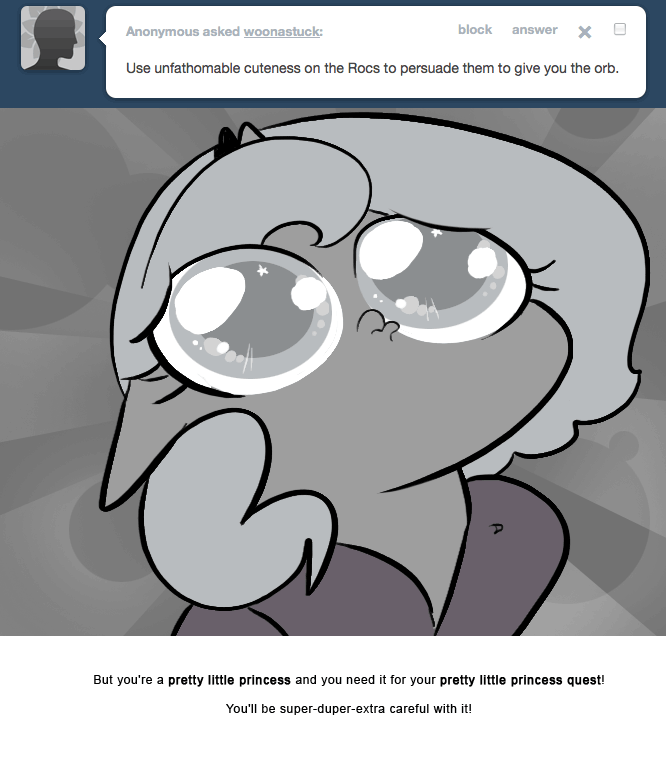 Size: 666x763 | Tagged: safe, artist:egophiliac, character:princess luna, species:pony, moonstuck, animated, ask, comic, cute, eye shimmer, female, filly, grayscale, lunabetes, marauder's mantle, monochrome, pouting, puppy dog eyes, solo, tumblr, weapons-grade cute, woona, younger
