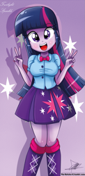 Size: 645x1321 | Tagged: safe, alternate version, artist:the-butch-x, part of a set, character:twilight sparkle, character:twilight sparkle (alicorn), species:alicorn, my little pony:equestria girls, beautiful, beautiful x, breasts, cute, cutie mark, cutie mark on equestria girl, explicit source, female, nail polish, peace sign, solo, twiabetes