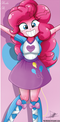 Size: 649x1321 | Tagged: safe, alternate version, artist:the-butch-x, part of a set, character:pinkie pie, my little pony:equestria girls, :d, beautiful, beautiful x, breasts, cute, cutie mark, cutie mark on equestria girl, diapinkes, explicit source, female, grin, smiling, solo